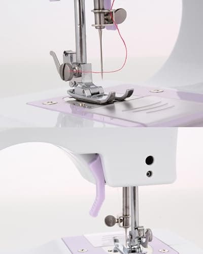Sewing Machine for Beginners,Portable Sewing Machine with 12 Built-in Stitches,2 Speed(High-Low Speeds),2 Power Supply Method,20 Pcs Fabric and 32 Pcs Sewing Threads Kit,- (White and Purple) 5