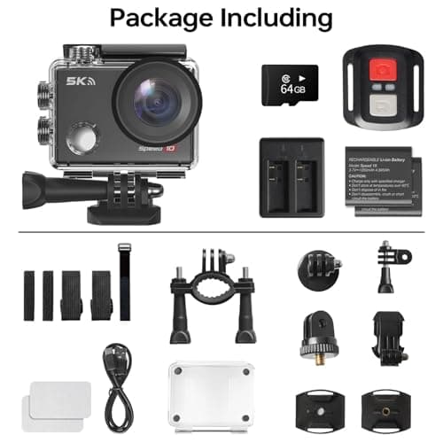 Action Camera 5K30FPS, Waterproof Camera Underwater 131FT with EIS, WiFi App, Remote Control, 64GB Card, 2x1350 mAh Batteries, 170° Wide Angle, Sports Helmet Bike Video Camera 7