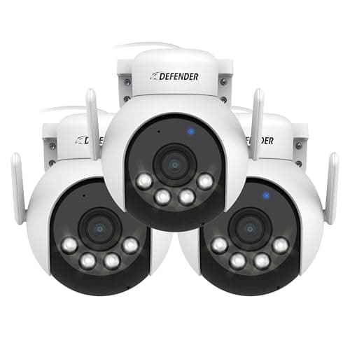 Defender AI Powered 4K Everwatch PTZ Plug in Outdoor Camera, AI Human/Vehicle Detection, WiFi 6/Bluetooth Wireless Camera, Color Night Vision, Deterrence, Mobile App, 3 Pack, Empower App