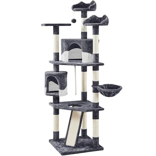 Yaheetech 79in Multi-Level Cat Trees Indoor Cat Tower with Sisal-Covered Scratching Posts, Plush Perches and Condo for Kittens, Cats and Pets - Dark Gray and White
