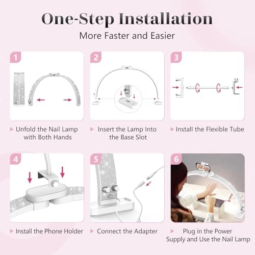 LIONVISON Half Moon Light for Nail Desk: 31-inch Manicure Table Light with Phone Holder for Beginner DIY - 48W Professional Half Moon Lamp for Nail Tech,Eyelash,Makeup,Tattoo 9