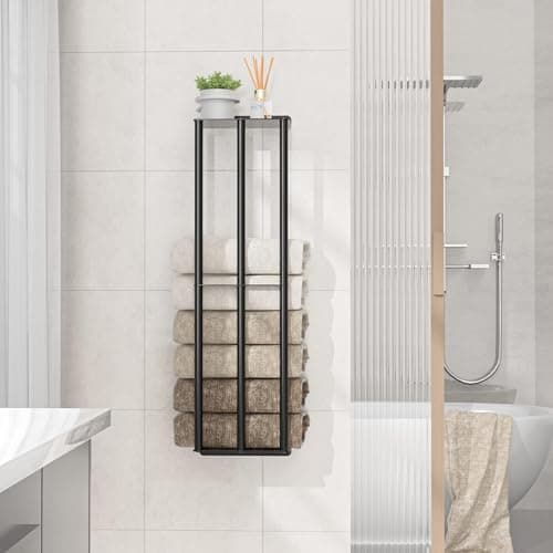 Susswiff Towel Racks for Bathroom 31 Inch - Wall Mounted, Solid 2 Metal Shelves and 3 Vertical Bars, Can Holds 6 Large Rolled Bath Towels - for Modern Decor Bathroom Towel Storage (Matte Black) 7