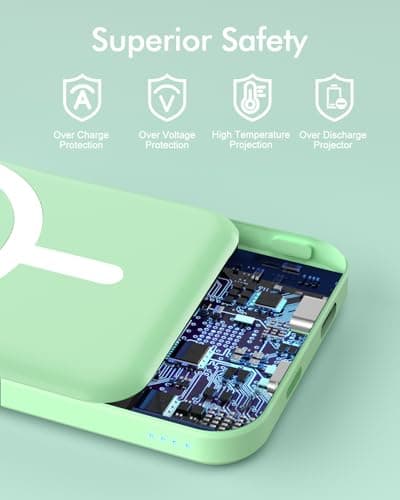 podoru for Magsafe Battery Pack, 5000mAh Magnetic Power Bank with Type-C Cable 20W PD Fast Charging Lighting Input Wireless Portable Charger for iPhone 17/16/15/14/13/12/ All Series-Green 7