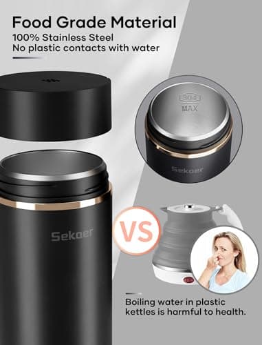 Sekaer Travel Portable Electric Kettle, Small Tea Kettle Coffee Mini Hot Water Boiler, 400mL & 304 Stainless Steel, with 4 Variable Presets and Auto Shut-Off SKE-840B 4
