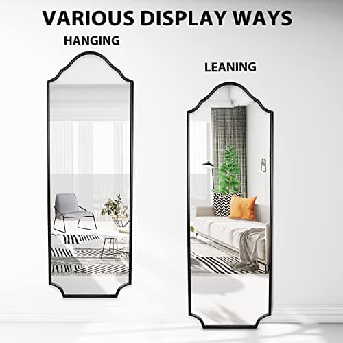 WallBeyond Arched Full Length Mirror Wall Mounted, 65"x22" Black Metal Frame Full Body Mirror for Bedroom, Living Room, Hanging or Leaning Against Wall Full Size 8