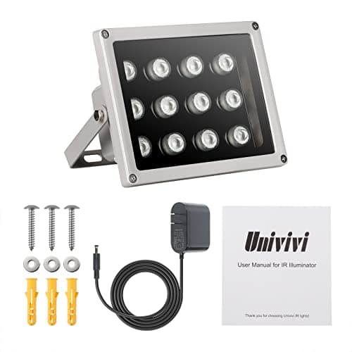 Univivi IR Illuminator, 850nm 12 LEDs Wide Angle IR Illuminator for Night Vision, Waterproof LED Infrared Light with 12V DC Power Adapter for IP Camera, CCTV Security Camera 6