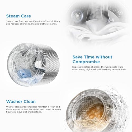 Midea 24 Inch All-in-One Front Load Washer Dryer Combo, 2.7 Cu.ft 26lbs Ventless Full-Automatic Washing Machine with Steam Care, Overnight Dry, 1400 RPM 16 Wash Cycles, White 7