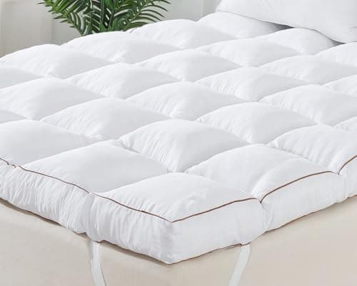 WhatsBedding 3 Inch Memory Foam Mattress Topper Queen Size Plus Thicked Down Alternative-Lined, 1700GSM Fluffy Shredded Memory Foam Filled Pillow Top, 4 Anchor Elastic Bands, 60x80in