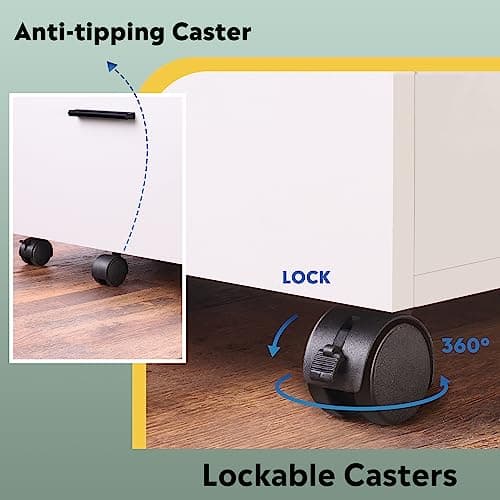 DEVAISE Wood File Cabinet, 2 Drawer Filing Cabinet for Home Office, Vertical File Cabinets with Wheels fits A4/Letter/Legal Size File, White 6