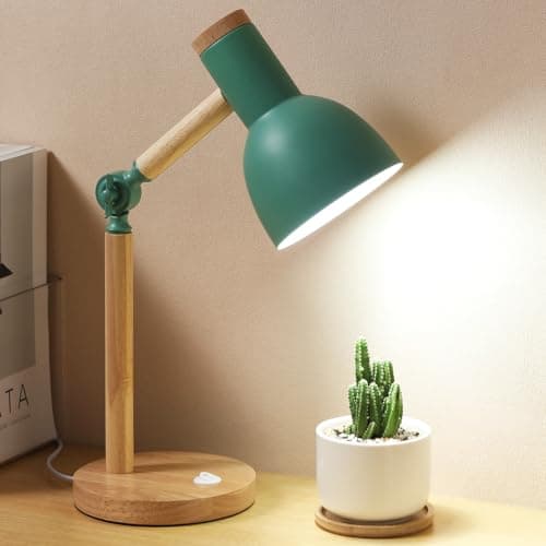LRXJHHTY Table Lamp,Wooden Adjustable Tri-Color Desk & Bedside Lamp for Office, Living Room, Bedroom & Kids Room (Green)