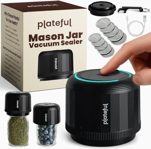 Plateful Electric Mason Jar Vacuum Sealer Kit (Lids Included) For Wide Mouth And Regular Mouth Jars, Portable Jar Vacuum Sealer, Canning Machine Food Storage, Includes Lids, Opener, Charger