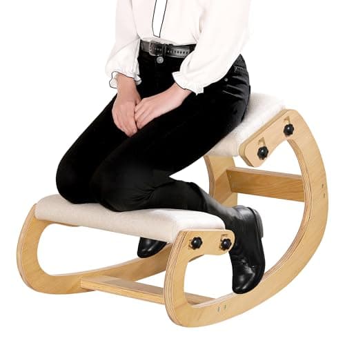 Predawn Adjustable Ergonomic Kneeling Chair – Custom Height Rocking Posture Stool with Thick Cushions, Solid Wood Frame, Knee Support Seat for Adults, Office or Meditation Use(White Oak)
