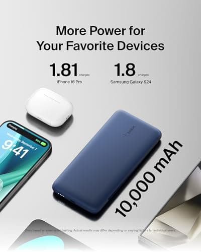 Belkin Portable Charger Power Bank for iPhone/Android - 10,000mAh, 23W Battery Pack with USB-C, Lightning Cables - Pass-Through, Charge 2 Devices, Phone, Watches, Tablets 8