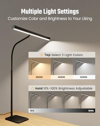 SUPERDANNY LED Desk Lamp for Home Office, Eye-Caring Desk Light with Base, 12W Touch Control 3 Colors Dimmable Brightness, Gooseneck Architect Lamp for Computer Monitor Reading Workbench, Black 5
