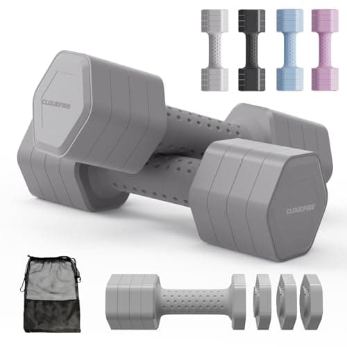 Adjustable Dumbbell Set of 2, Adjustable Dumbbells 5lb with TPU Soft Rubber Handle for Home Gym Exercise Training, Hand Weights for Women at Home (Gray)