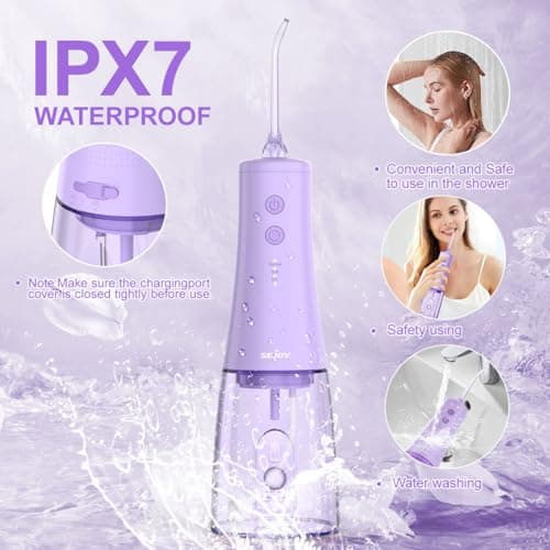 350mL/12oz Water Flosser with 3 Modes 6 Jet Tips,Dental Oral Irrigator USB Rechargeable Cordless Water Dental Picks for Teeth Cleaning,IPX7 Waterproof,for Home and Travel for Oral Care(Purple) 7