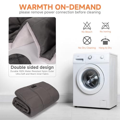 RWSEFK USB Battery Powered Heated Blanket, 40W High-Power, Portable, Grey, 36" x 30", 5 Heat Settings, Indoor/Outdoor 7