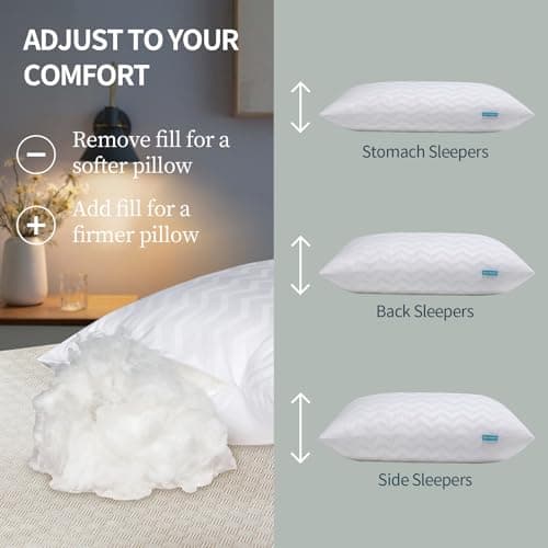 Dreamara King Size Pillows Set of 2 - Hotel Collection Pillows with Adjustable Loft & Zipper, Fluffy & Supportive Down Alternative Filling, Suitable for Side, Back & Stomach Sleepers (White) 5