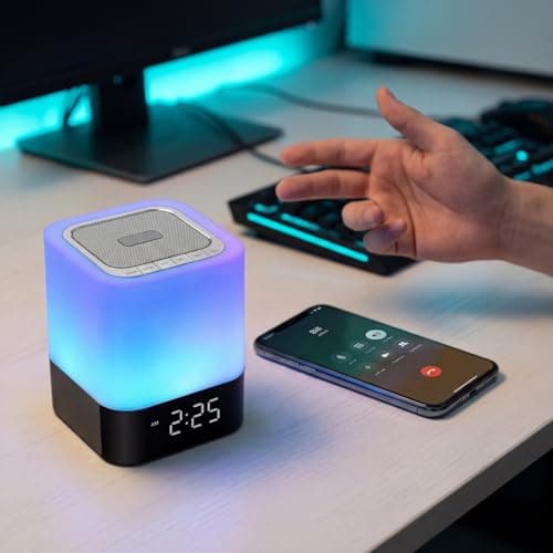 Gallstep Night Lights Bluetooth Speaker, Alarm Clock Bluetooth Speakers Touch Sensor Bedside Lamp Dimmable Multi-Color Changing Bedside Lamp, MP3 Player, Wireless with Lights 7