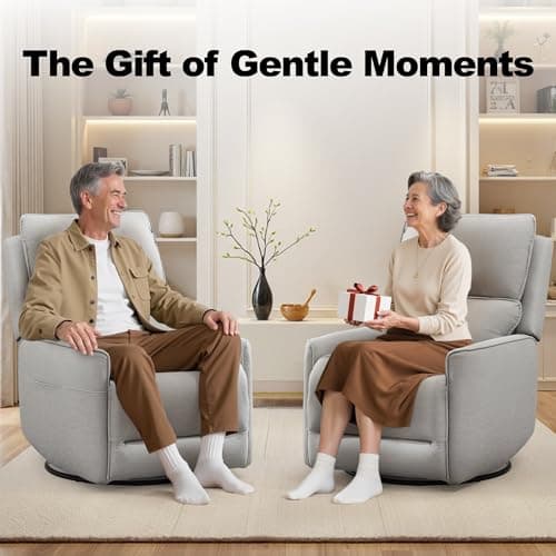 Korser Recliner Chair 360 Swivel Rocker Recliner Chairs for Adults, Small Recliners for Small Spaces, Upholstered Nursery Chairs with Side Pockets, Glider Rocking Chair for Living Room (LightGrey) 7