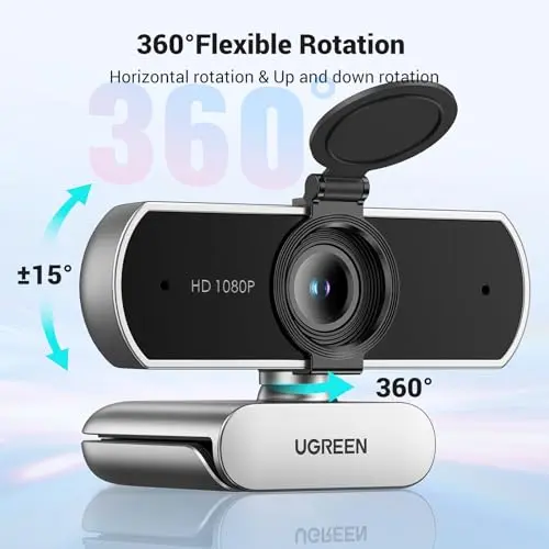 UGREEN Full HD 1080P Webcam with Microphone, 2 Noise-Canceling Mics, 85° Fov & Fixed Focus, Plug and Play, Auto Light Correction, Privacy Cover PC Camera for Zoom/Skype/Teams, Switch 2, Silver Grey 5