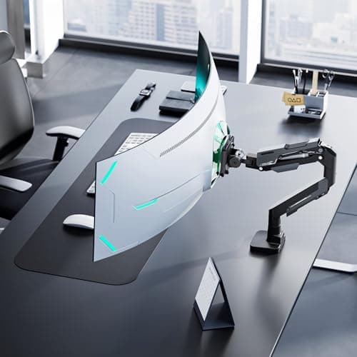 ARES WING Heavy Duty Single Monitor Arm - Gas Spring Aluminum Monitor Mount for 24"-57" Ultrawide Screens up to 66 lbs with Clamp/Grommet Desk Mount, 75/100/200 Vesa Mount, Black 9