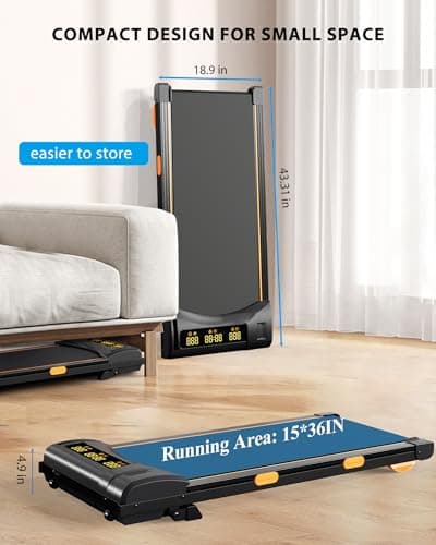 12% Incline Treadmill with Desk Workstation, 8.0MPH/3.5HP Portable Treadmill with Handle, 300LBS Weight Capacity Compact Walking Pads for Home, Small Spaces, Console (Black Orange) (Black Yellow) 6