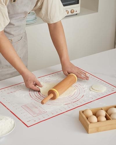 Classic Wood Rolling Pin, 17" Rolling Pins for Baking with Silicone Mat and Adjustable Thickness Rings, Pasta Roller with Wood Base, Fondant Roller for Pie Crust, Cookies, Pizza Dough and Bread 7