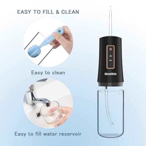 Water Dental Flosser Cordless, KUSKER Portable Oral Irrigator for Teeth, 3 Modes and 4 Jet Tips, IPX7 Waterproof, Rechargeable for 30-Days Use, Home, Travel, Braces, Bridges Care(Elegant Black) 5