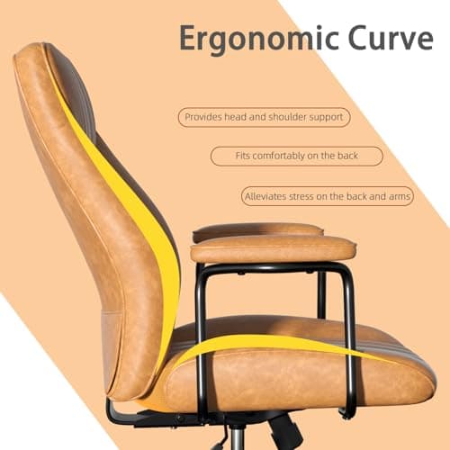 Bananister Brown Leather Office Desk Chair with Wheels and Arms, Height Adjustable, Vintage, Mid Century Modern Style 8