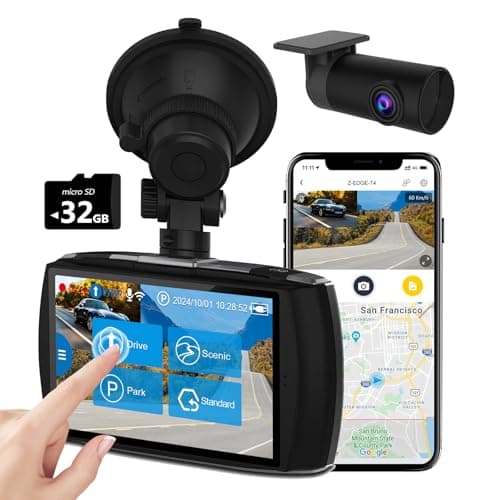 Z-Edge T4 Dash Cam Front and Rear, 4K Dual Dash cam, 2K+1080P Front and Rear, Touch Screen WiFi Car Camera, WDR, Night Vision, G-Sensor, Loop Recording, 24 Hours Parking Mode, Support 512GB Max