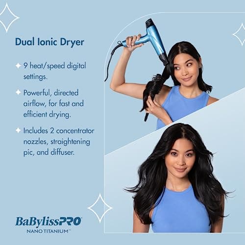 BaBylissPRO Hair Dryer, Nano Titanium Dual Ionic Blow Dryer, Hair Styling Tools & Appliances, BNT9100 7