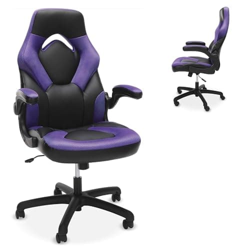 RESPAWN 3085 Ergonomic Gaming Chair for Adults, High Back Office Chair with Headrest and Flip Up Arms, Leather Racing Style Gaming Seat with Lumbar Support, Video Game Computer Desk Seat - Purple