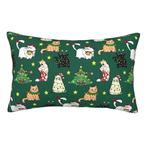 yhogxte Christmas Cat Pillow Cases 20"x30" with Hidden Zipper Pillow Case Soft Breathable Rectangular Pillow Covers Pillowcase with Christmas Cat on it