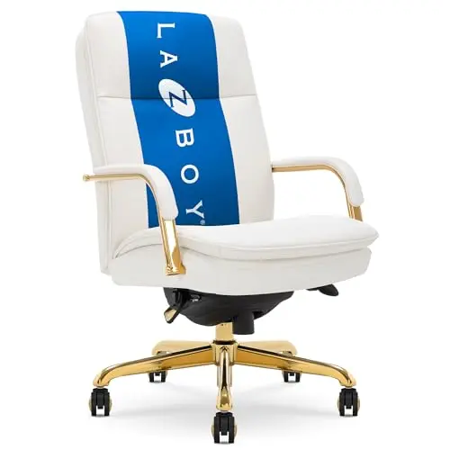 La-Z-Boy Opus Ergonomic Bonded Leather Swivel Executive Chair, White and Gold (CCHR10015A)