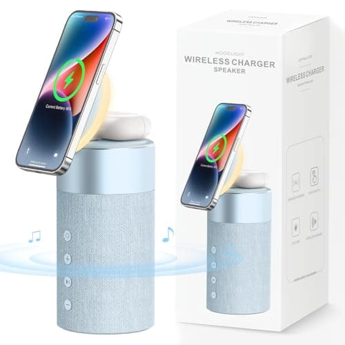 COLSUR Bluetooth Speaker, Magnetic Wireless Charger, Bluetooth Speakers with Night Light, 2 in 1 Wireless Charging Station for iPhone 17/16/15/14/13/12 Series, AirPods Pro 2/4/3/2（Gift Ideal）
