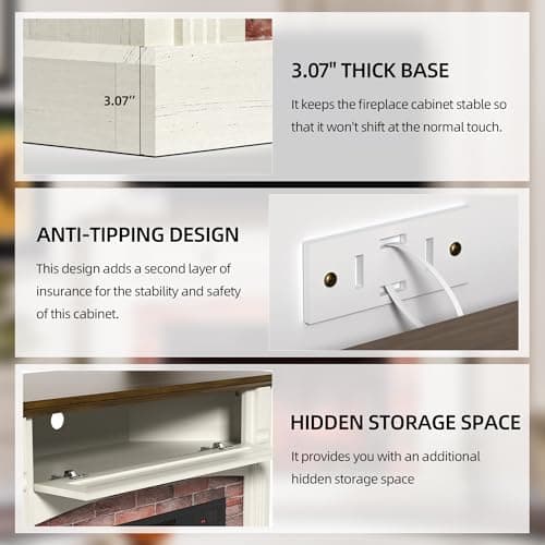 AHB Corner TV Stand with Remote Control, Electric Fireplace with Wooden Mantel, Entertainment Center with Efficient Heating System, Adjustable Brightness Realistic Flame(White) 6