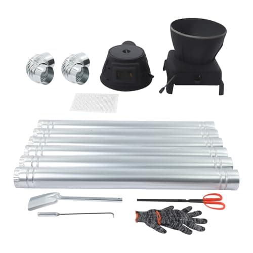 Wood-Burning Heating Stove, Thickened Cast Iron Rural Heating Stove with View Window & Chimney Pipes, Heating and Cooking Stove Smokeless Cooker for Indoor & Outdoor, Tent, Villa, Fishing (L) 7