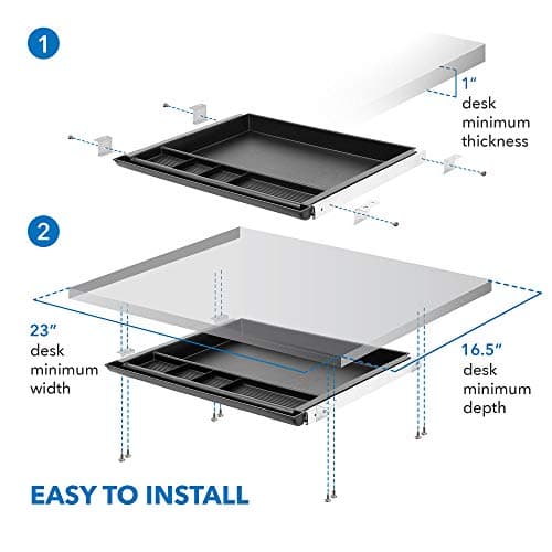 MOUNT-IT! Large Under Desk Pencil Drawer | 21.25” W, Ball Bearing Slide-Out Organizer for Office Supplies, Paper & Pencils | Fits Desks Over 1” Thick, Adjustable Extension 16.25”–28” 5