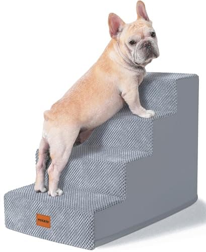 MYAXBD Dog Stairs for Small Dogs with Leather Side Design, Waterproof and Stable Pet Stairs for High Beds and Couch, Pet Steps for Small Dogs and Cats - Gray, 4-Step (H: 18”)