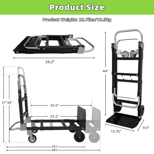 3 in 1 Folding Hand Truck, 600Lbs Capacity, Heavy Duty Collapsible Cart with Retractable Handle and 4 Rubber Wheels, Moving Dolly for Moving Home, Office, Food Service, Shopping Mall, Warehouse 6