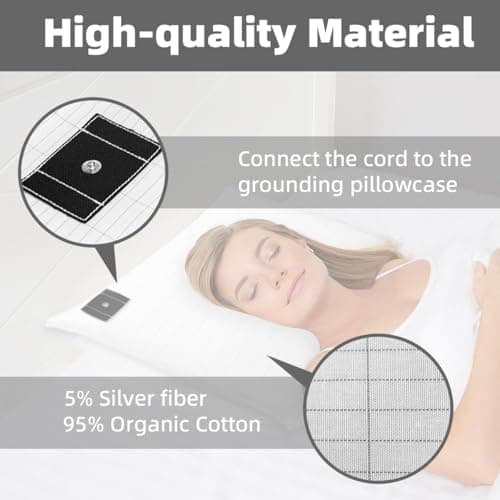 Grounding Pillowcase,Conductive Grounding Pillow Cover with 15 ft Grounding Cord,Efficient Grounding Silver Fiber Pure Cotton for Natural Wellness Better Sleep, White,20 * 30in 5