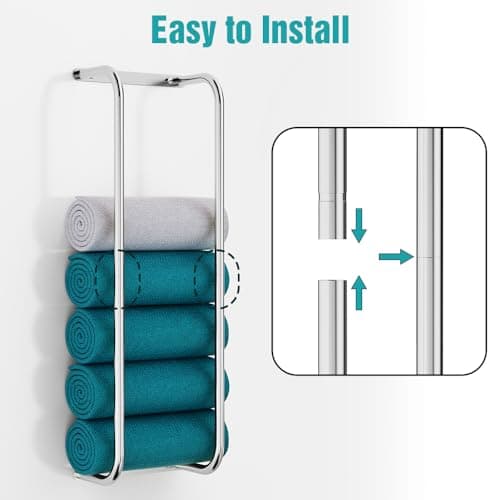 Towel Rack Wall Mounted, Bathroom Towel Storage, Stainless Steel Towel Racks for Bathroom, Bath Towel Holder Organizer for Folded Large Towel Washcloths, Easy to Install, Silver 5