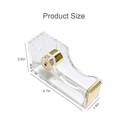 Multibey Clear Acrylic Gold 1 Inch Core Desktop Adhesive Tape Dispenser Cutter with Tape Office School Gift Idea (Gold) 5