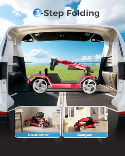 Serianie Foldable Mobility Scooters for Seniors, 4 Wheel Lightweight Mobility Scooters for Adults, Powered Electric Wheelchair, Mobility Scooter with Seat, Folding Travel Motorized Scooter - Red 5