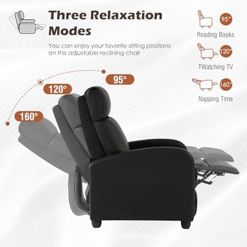 BestMassage | Recliner Chair | No Massage Function | Leather Black | with Lumbar Support, Adjustable Push Back, Wide Armrests, Footrest & Padded Seat | Easy Assembly | for Living Room, Home Theatre 6