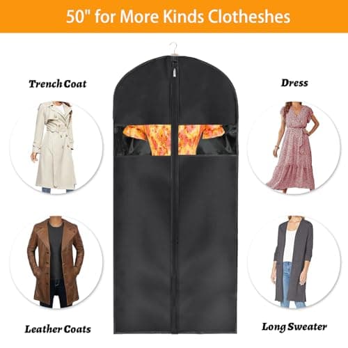 STEPONE 50" Garment Bags for Hanging Clothes Closet Storage, Coat Storage Bag, Foldable Dress Bags, Suit Holder with Clear Windows for Jackets, Dresses, 4 Packs, Black 6