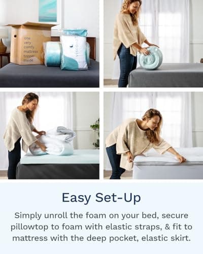 ViscoSoft 4 Inch Pillow Top Memory Foam Mattress Topper Queen - Cooling Hybrid Lux Dual Layer Mattress Pad - CertiPur-US Certified 5