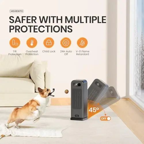 MORENTO Space Heaters for Indoor Use, Smart Space Heater, Wi-Fi & Voice Control, Portable Heater with Thermostat, 1500W Electric Heater, 12H Timer, Quiet Space Heater for Office Bedroom Home (Black) 7