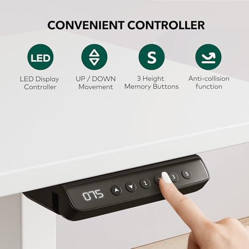Cubiker L Shaped Standing Desk - 63 x 55 Inch Electric Adjustable Height Corner Standing Desk, Ergonomic Sit Stand Up Table with 3 Memory Buttons, Splice Board for Home Office, White 6